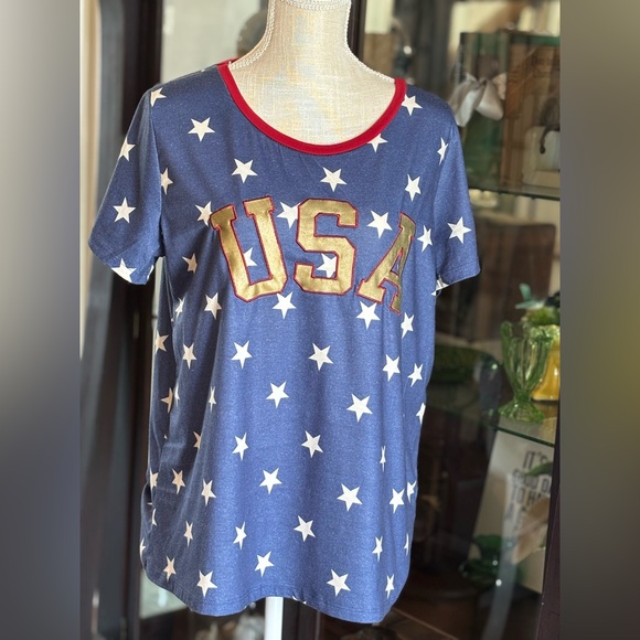 Wanderer Southern Grace Patriotic Mongrammed Heathered USA Shirt Women Sz L EUC - Picture 1 of 11